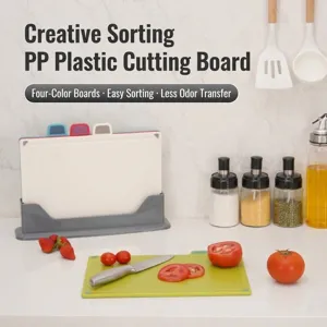 Modern Minimalist Classified Cutting Board Set With Storage Base Color Coded Plastic Chopping Boards For Meat Vegetables Fish Food Classification