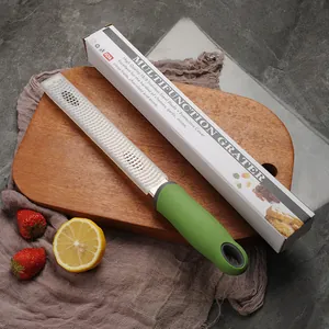 Zesteur de citron et râpe à fromage en acier inoxydable avec poignée verte et étui