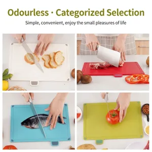 Set of 4 color-coded plastic cutting boards for hygienic food prep and classification
