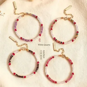 High-end faceted crystal bead bracelet set featuring amethyst, clear quartz, and tourmaline