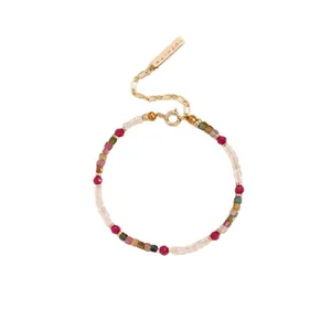 Handmade multi-color crystal beaded bracelet with gold-toned extender chain and lobster clasp