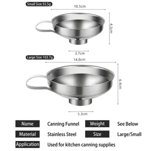 Embudo de enlatado de acero inoxidable de boca ancha para tarros de cocina en dos tamaños
