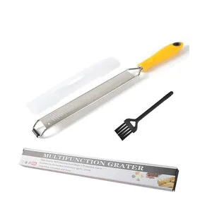 Handheld stainless steel zester grater for cheese and lemon with protective cover and brush