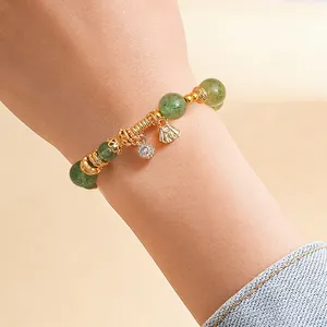 New Chinese Style Clear Quartz Citrine Amethyst Aquamarine Bracelet For Women Gold Alloy Spacer Beads Inlaid Rhinestone National Tide Jewelry Gift
