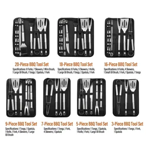 Portable Stainless Steel BBQ Tool Set With Oxford Cloth Bag Heavy Duty Outdoor Grilling Utensils Kit For Camping Backyard Grilling Accessories For Family Party
