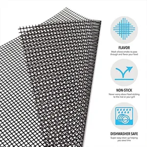 Reusable fiberglass BBQ grill mesh mat non-stick outdoor barbecue tool black easy clean