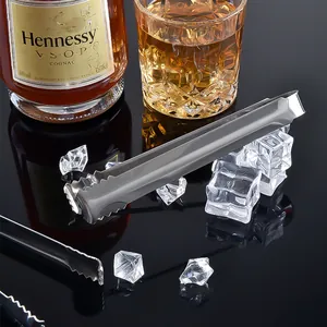 Professional stainless steel ice tongs with serrated edges for cocktails and bar use