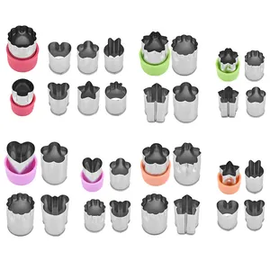 8-piece stainless steel vegetable and cookie cutter set with colorful hand guards