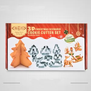 8-piece 3D Christmas scenario stainless steel cookie cutter set in premium gift box packaging
