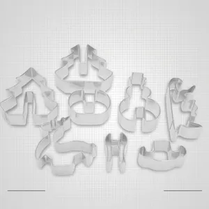 8-piece stainless steel Christmas 3D cookie cutter set with various holiday shapes