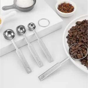4-piece stainless steel measuring spoon set with engraved scales for coffee and baking