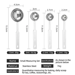 Professional 4-piece stainless steel measuring spoon set for precise baking and coffee dosing