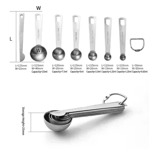 Professional 7-piece stainless steel measuring spoons set with leveling scale for baking