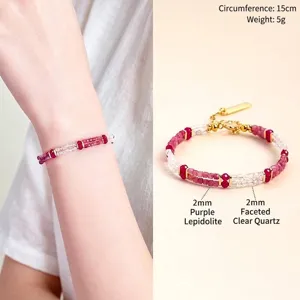 Two-strand faceted amethyst and white crystal beaded bracelet with gold-tone clasp