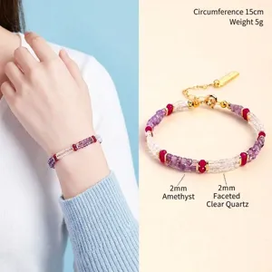 Handmade faceted amethyst and white crystal beaded bracelet for women