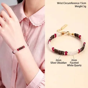Elegant crystal bead bracelet featuring faceted square stones and silver obsidian.