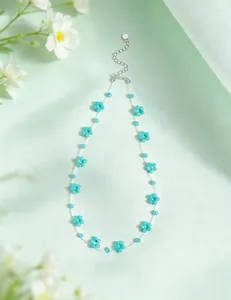 Amazonite beaded flower necklace for women in fresh forest style with silver chain