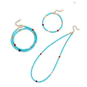 Conjunto de joyas de cuentas de turquesa y perlas de agua dulce collar y pulsera