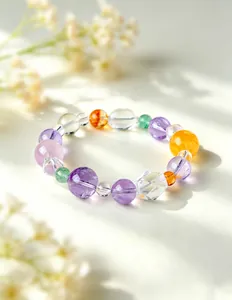 Pulsera de cuentas de cristal natural multicolor con amatista y citrino macaron.