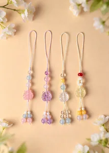 Handmade nine-tailed fox natural crystal beaded phone charms in four colors with floral decor