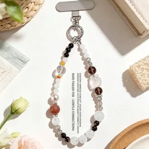 Nine-Tailed Fox White Crystal White Phantom Obsidian Beaded Phone Chain Pendant For Women Handmade Tech Accessory Jewelry Charm
