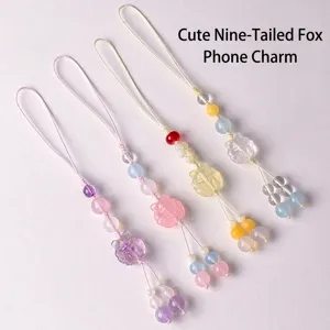 Handmade soft natural crystal beaded Nine-tailed Fox phone charm and bag accessory