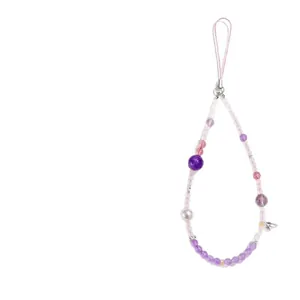 Elegant natural amethyst and rose quartz beaded phone chain with pearl and silver pendant