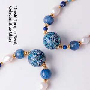 Elegante collana di acquamarina e perle d'acqua dolce con perle laccate