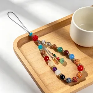 Traditional 18 Bodhi seeds phone charm with crystal and agate beads, zen style accessory