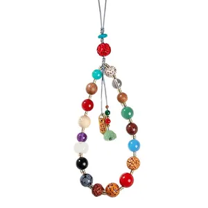 Traditional multi-colored 18-bead phone charm featuring Bodhi, crystal and agate stones