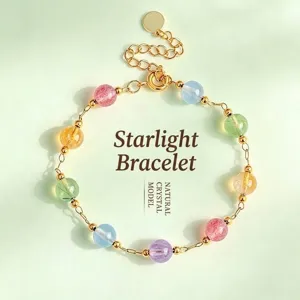 Pulsera de Cuentas de Cristal Natural Multi-gema para Mujer Fresco Dulce Cuarzo Rosa Amatista Pulsera Arcoíris Joyería de Moda Ajustable