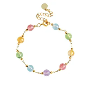 Pulsera de cuentas de cristal natural multicolor con cadena dorada