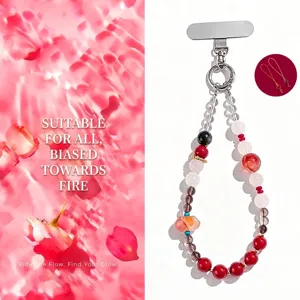New Chinese Style South Red Agate Clear Quartz Beaded Phone Strap Pendant Red Phantom Crystal Bag Hanging Charm Accessory