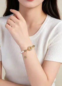 Elegant natural freshwater pearl and Hetian jade bead bracelet with a lucky Ping'an buckle