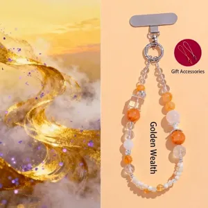 Natural Crystal Beaded Phone Chain Lanyard Nephrite Jade Trochus Shell Bag Charm Handmade Green Gold Ethnic Style Women Accessory