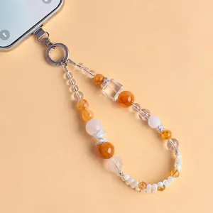 Handmade beaded phone strap with natural crystals and jade beads for phone decoration