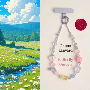 Chaîne de Téléphone en Quartz Rose et Cristal de Roche Naturel Perlé Papillon Cœur Charme Cordon pour Femme Style Doux