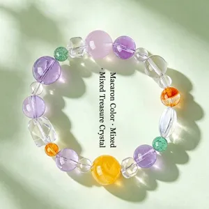 Pulsera de cristal natural color macaron con cuentas redondas y facetadas