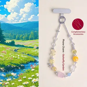 Bijou de téléphone fait main avec papillons en cristal rose naturel et pendentifs cœur