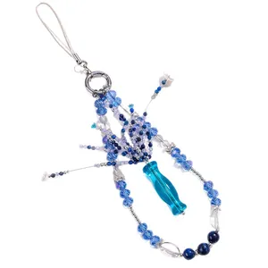 Eleganter Handy-Anhänger mit natürlichem Lapislazuli, blauen Kristallen und Vasen-Anhänger.