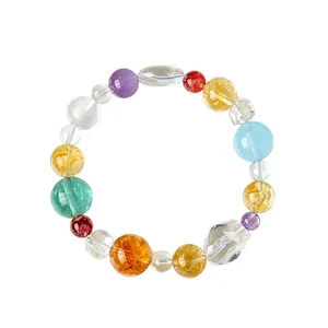 Exquisita pulsera de cuentas de cristal natural de colores con gemas de macarrón para mujer