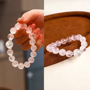 Elegante pulsera de cuentas de cristal de cuarzo rosa natural para mujer, dulce