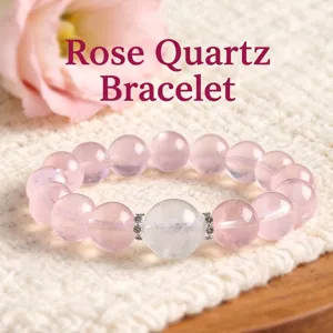 Pulsera de Cuentas de Cuarzo Rosa Natural y Cuarzo Fantasma de Copo de Nieve para Mujer Joyería de Piedra de Cristal Redonda Pulida Regalo Diario