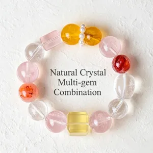 Handgefertigtes Naturkristall-Perlenarmband mit bonbonfarbenen Steinen und Perle