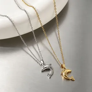Collar con Colgante de Delfín 3D Acero Inoxidable 304 Oro Plata Animal Marino Cadena de Clavícula Joyería Personalizada Mujer