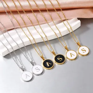 Collier Pendentif Lettre en Émail Rond en Acier Inoxydable 304 pour Femme Collier Alphabet Recto Verso Huile de Goutte