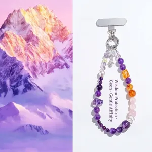 Handmade Natural Crystal Beaded Phone Strap For Women Strawberry Quartz Amethyst Butterfly Charm Phone Lanyard Hanging Ornament Accessory Gift