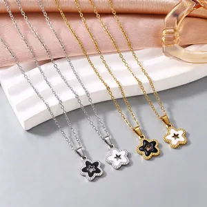 304 Roestvrij Staal Holle Bloem Pentagram Hanger Ketting Voor Vrouwen Kleurblokkerende Oliedruppel Emaille Sleutelbeenketting Sieraden
