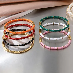 Mode Bamboe Knoop Armring Voor Vrouwen Luxe Roestvrij Staal Emaille Open Armband Contrast Kleur Licht Luxe Hand Sieraden