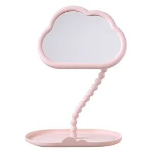 Süßer wolkenförmiger drehbarer Schminkspiegel mit Ablagefach in Pastellrosa für den Tisch